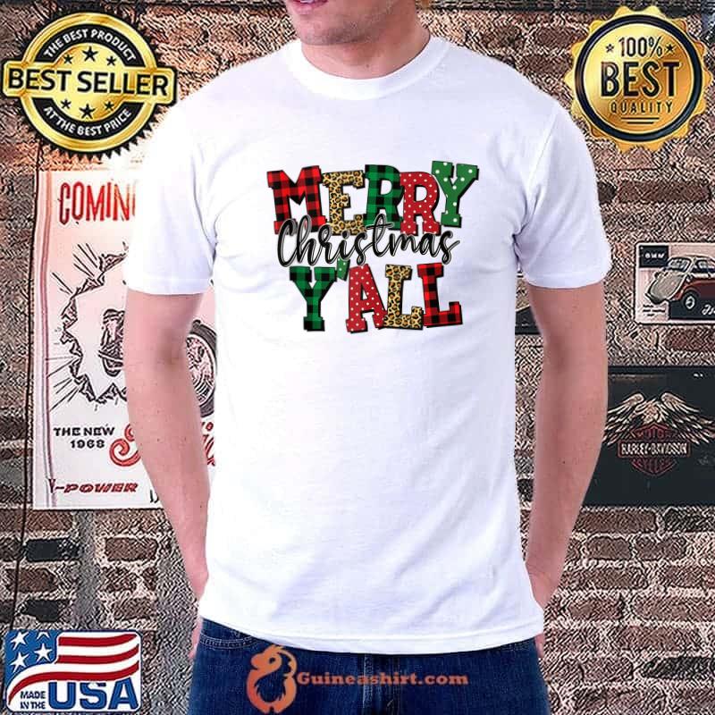 Top merry Christmas Ya'll Buffalo Plaid Leopard look Pajama T-shirt