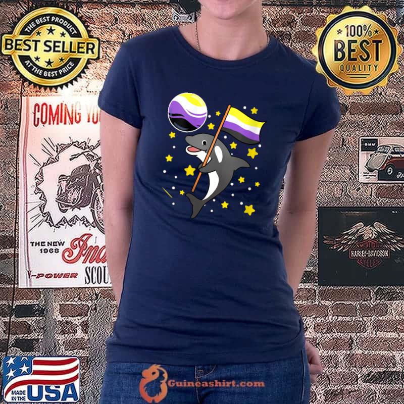 Top orca In Space Nonbinary Pride T-Shirt Ladiestee