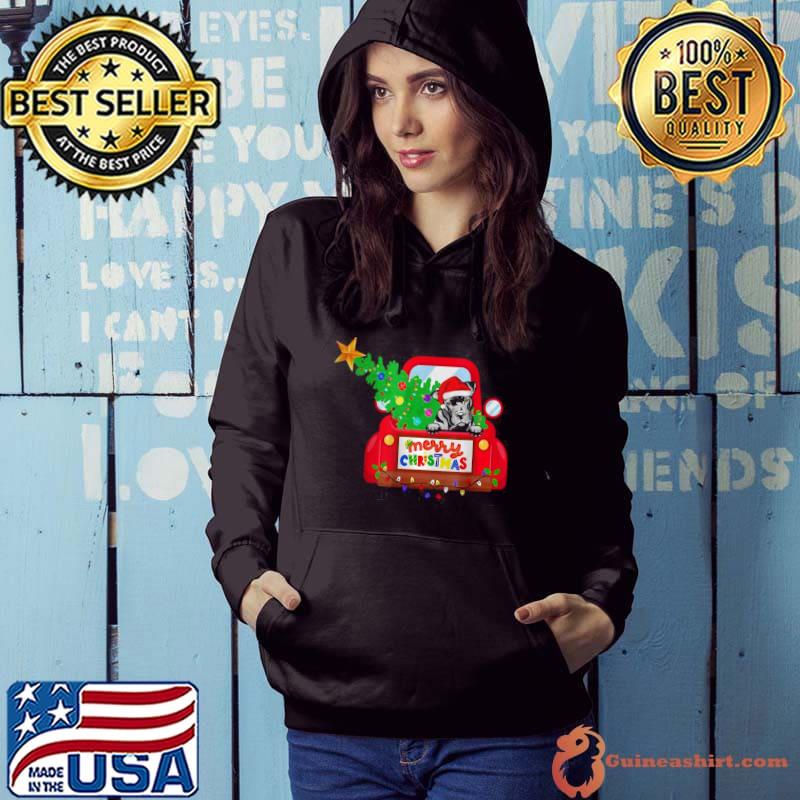 Top Pit Bull Dog Riding Red Truck Christmas Holiday best T Shirt