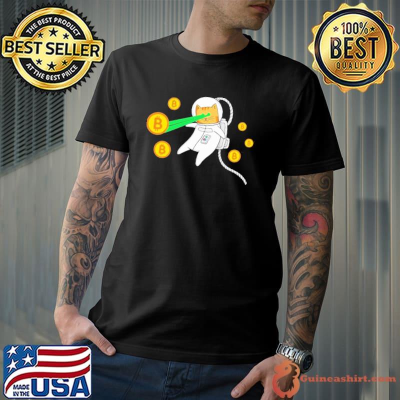 Top Space Astronaut Cat Bitcoin Laser Eyes Cryptocurrency BTC Cat Shirt Unisex