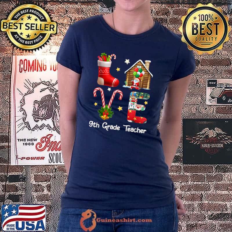 Top Teacher Christmas 9th Grade Teacher Love Xmas Red Plaid T-Shirt Ladiestee