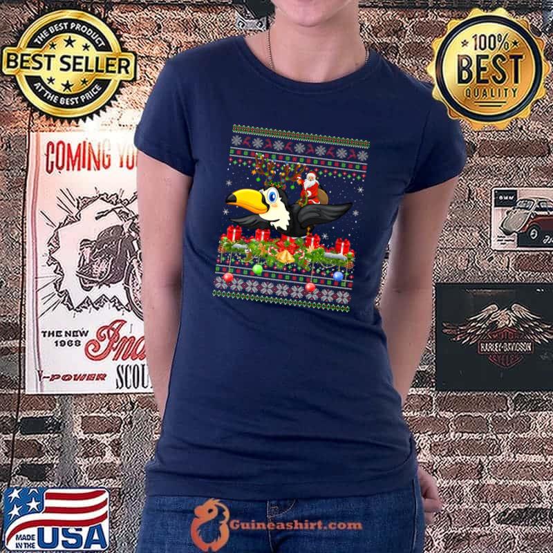 Toucan Bird Lover Xmas Ugly Santa Riding Toucan Christmas Premium T-Shirt Ladiestee