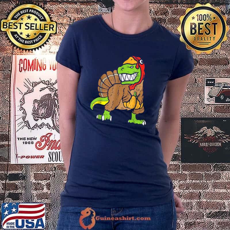 Trex Dinosaur Turkey Funny Toddler Kids Thanksgiving Boys T-Shirt Ladiestee