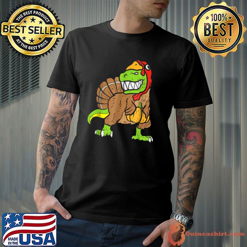 Trex Dinosaur Turkey Funny Toddler Kids Thanksgiving Boys T-Shirt