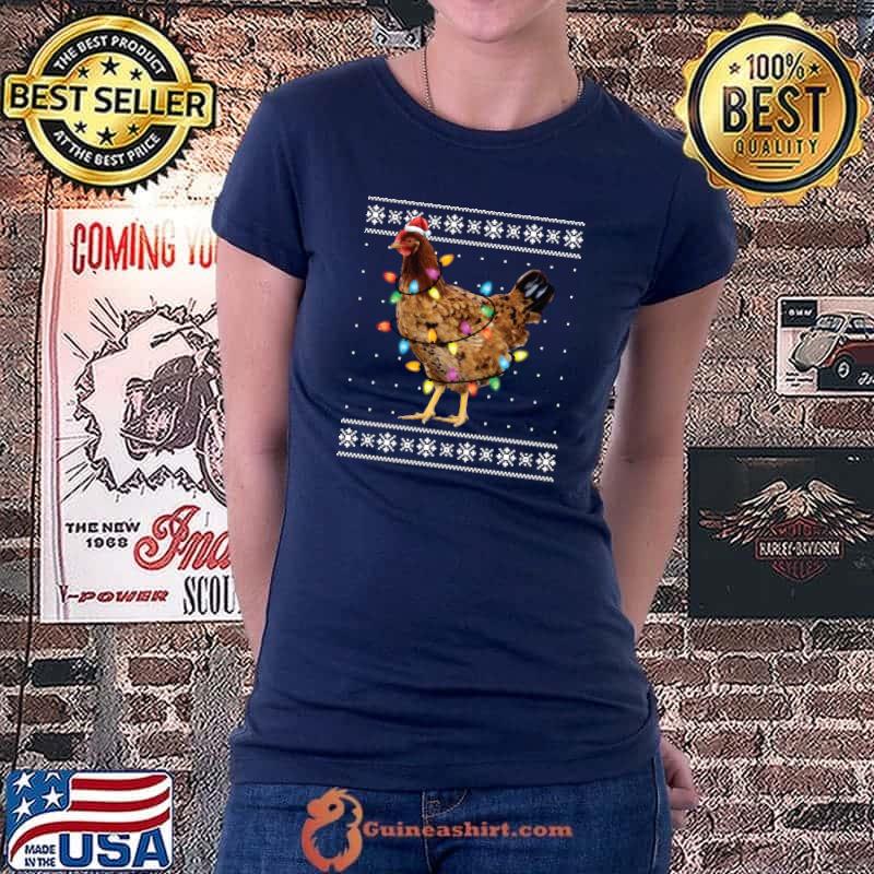 Ugly Christmas Sweater Funny Chicken Christmas T-Shirt Ladiestee