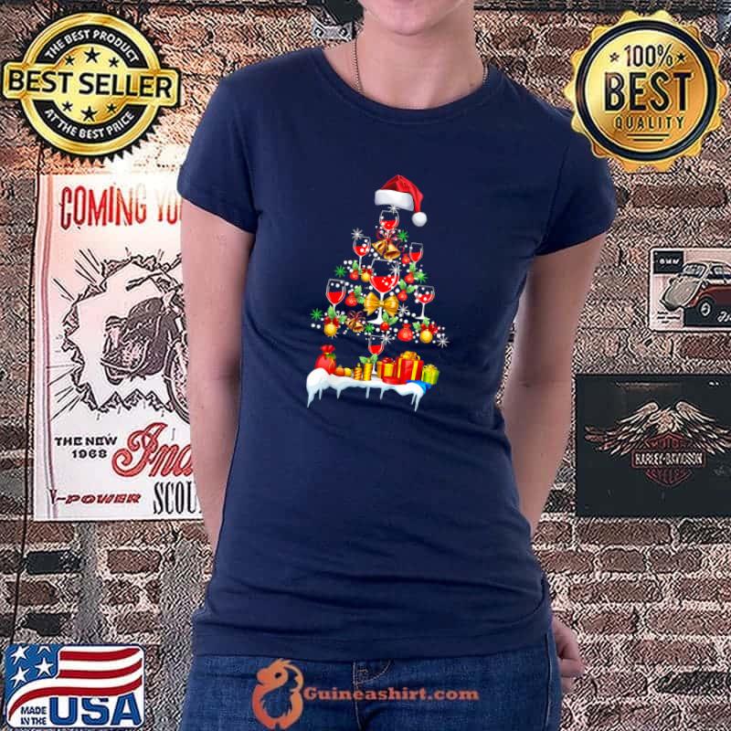 Wine Christmas Tree Wine Lover Gift Funny Drinking Christmas T-Shirt Ladiestee