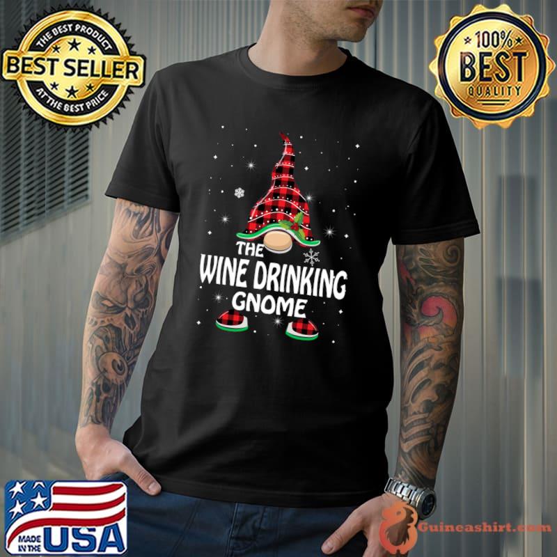 Wine Drinking Gnome Buffalo Plaid Matching Family Christmas T-Shirt