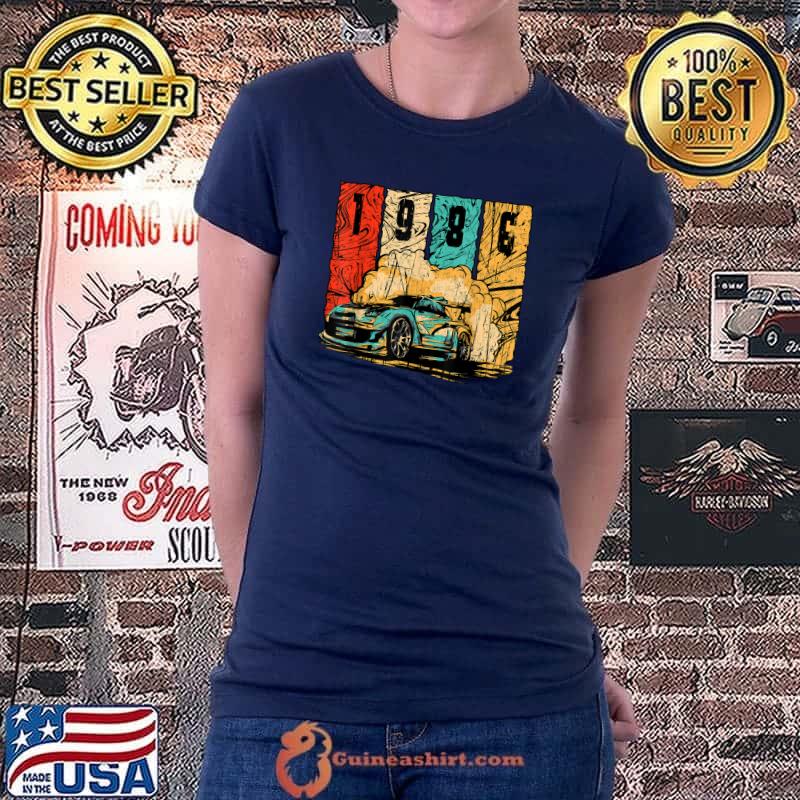 1986 Birthday Vintage Drift Car Retro Drifting Racecar T-Shirt Ladiestee