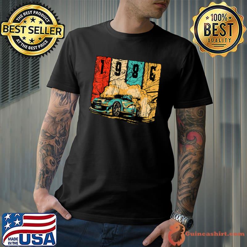 1986 Birthday Vintage Drift Car Retro Drifting Racecar T-Shirt