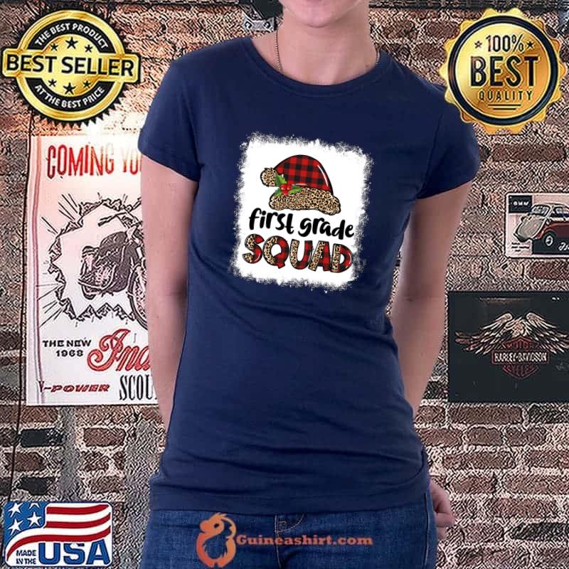 1st Grade Squad Leopard Red Plaid Santa Hat Christmas Pajama Sweat Ladiestee