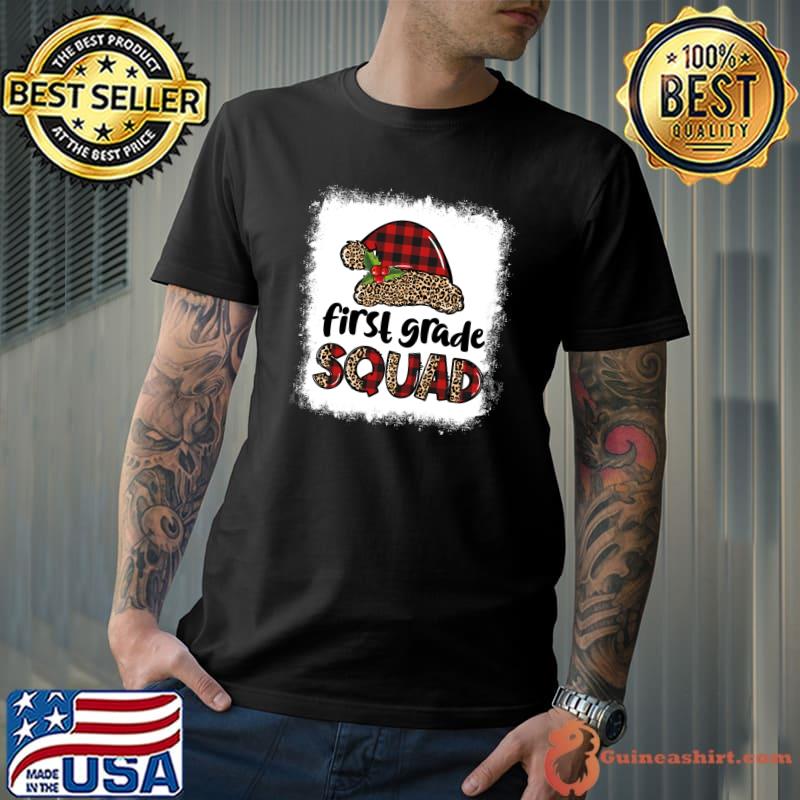 1st Grade Squad Leopard Red Plaid Santa Hat Christmas Pajama Sweat Unisex