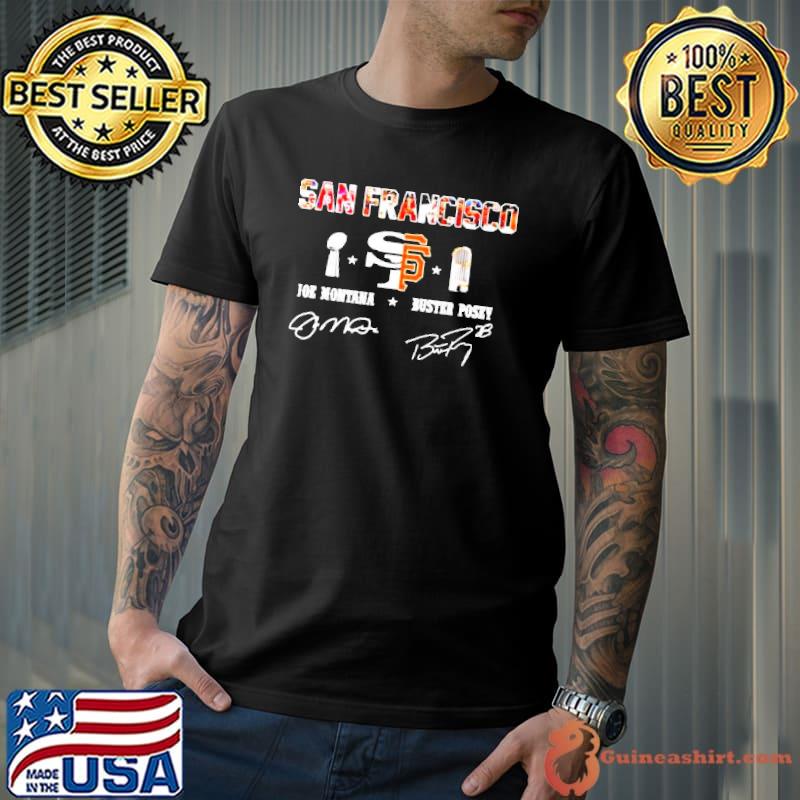 Awesome Joe Montana San Francisco 49ers and Buster Posey San Francisco Giants signatures Unisex