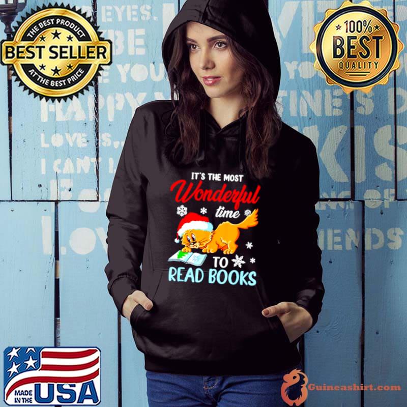 Best Best cat it’s the most wonderful time to read book Christmas Hoodie