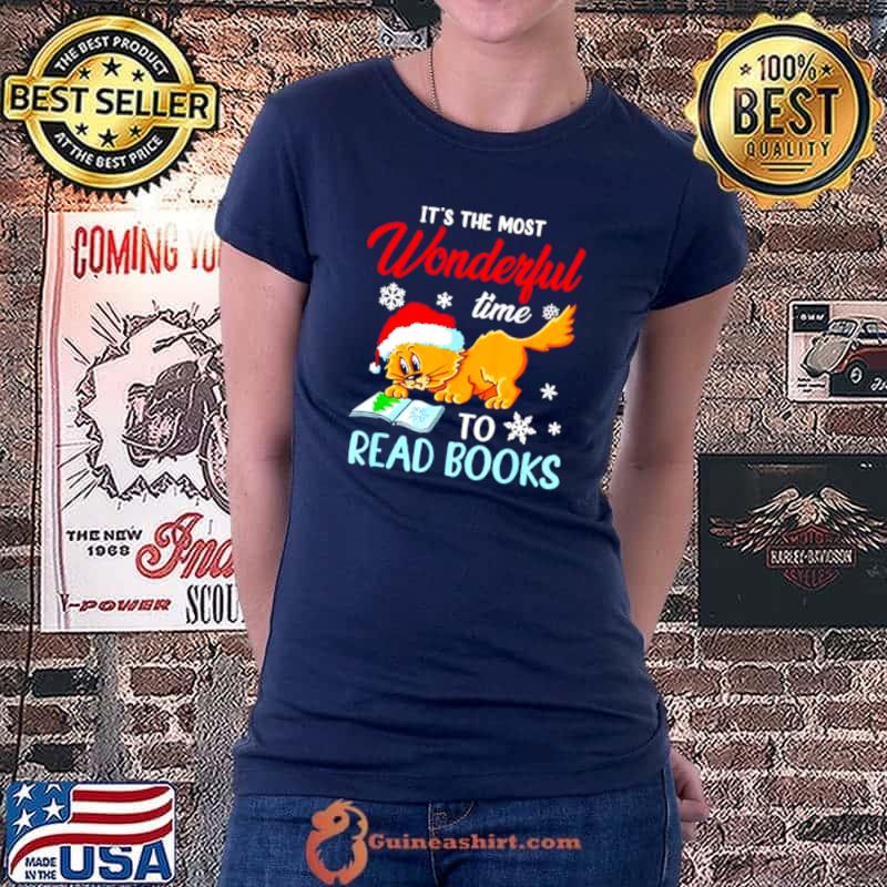 Best Best cat it’s the most wonderful time to read book Christmas shirt