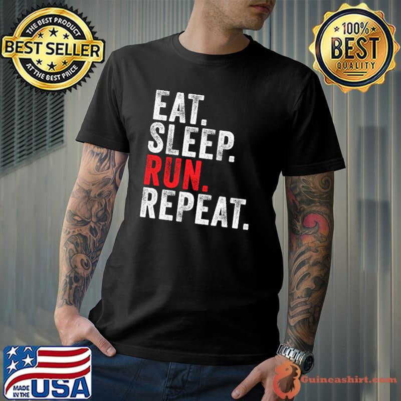 Best Eat Sleep Run Repeat Track And Field Marathon Running Retro T-Shirt