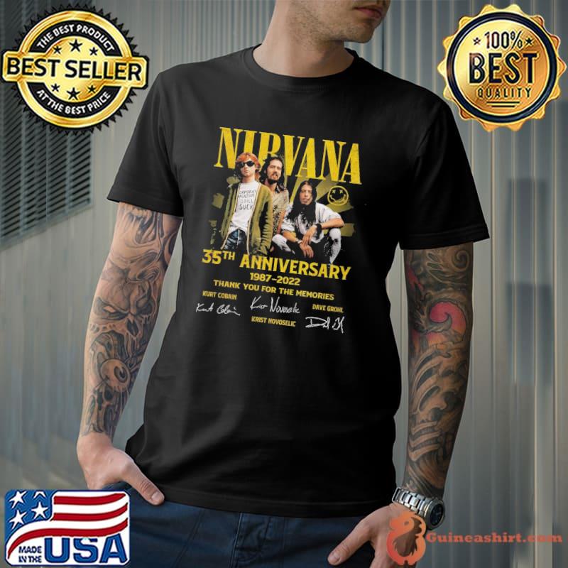 Best Nirvana Music Band 35th Anniversary 1987 2022 Thank You For The Memories Signatures Shirt Unisex