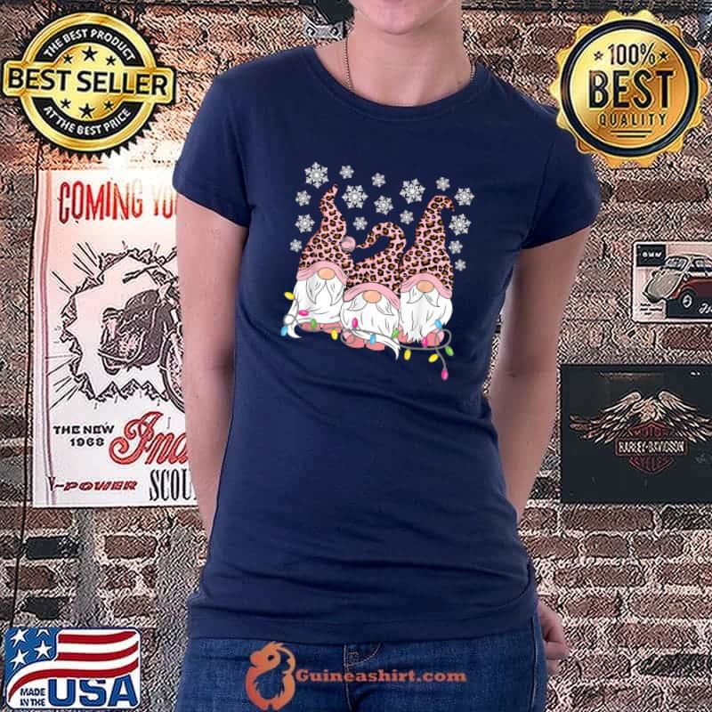 Best Pink Leopard Print Gnomes Xmas Funny Christmas Gnome Women T-Shirt Ladiestee