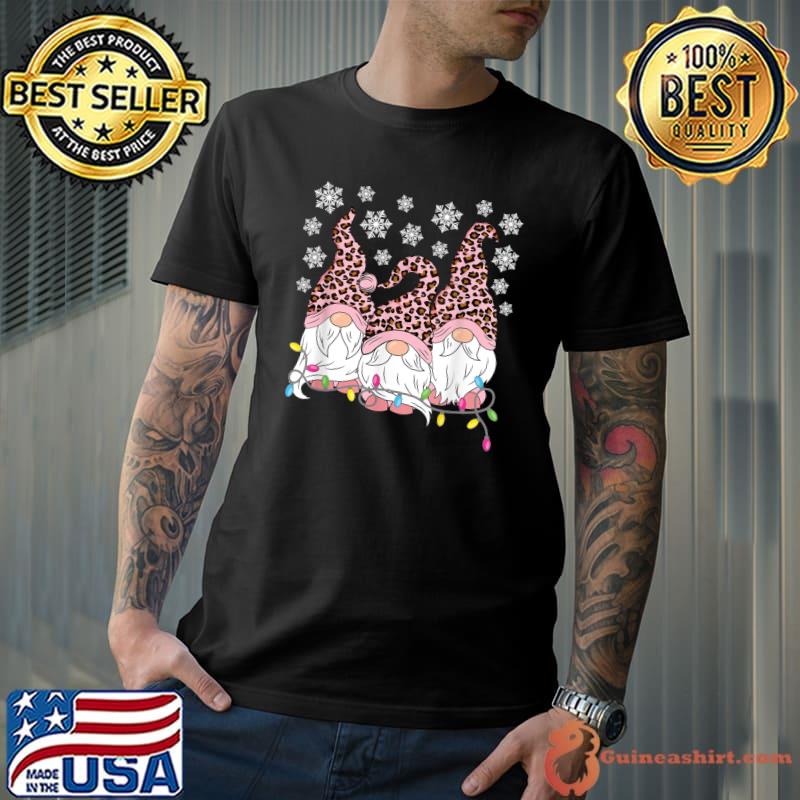 Best Pink Leopard Print Gnomes Xmas Funny Christmas Gnome Women T-Shirt Unisex