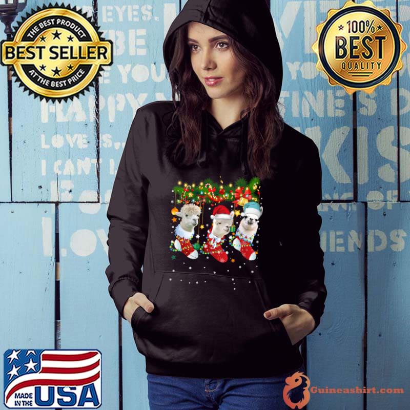 Best Santa elf Llama In Socks Christmas Lights Sweatshirt