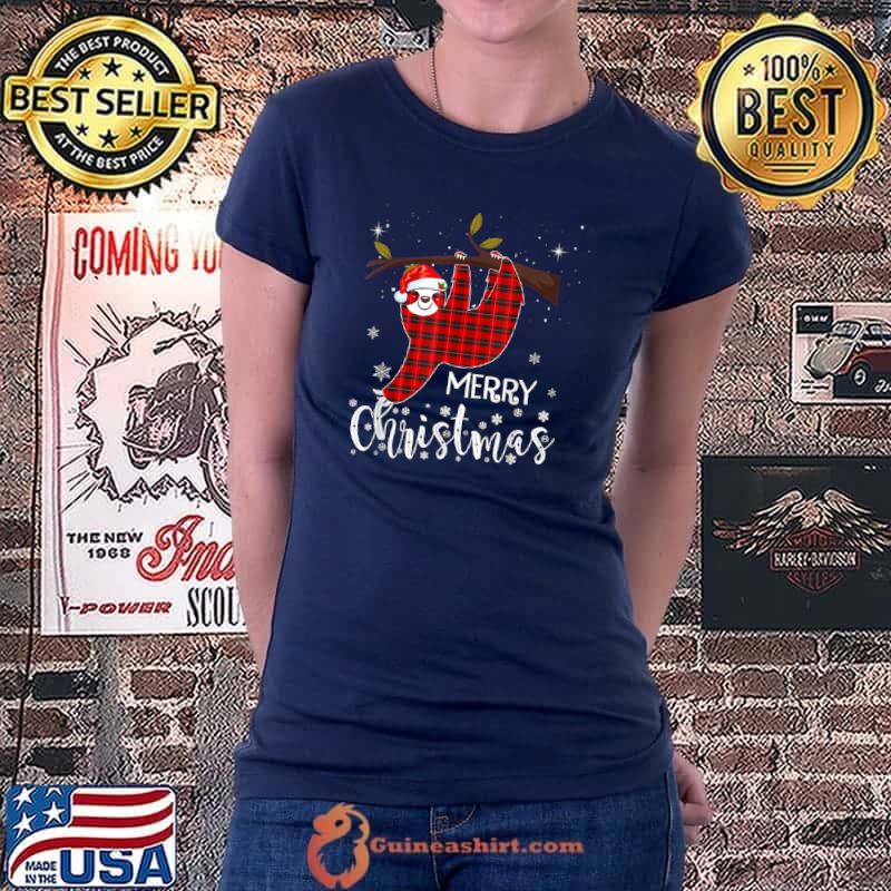 Best Santa Sloth Christmas Buffalo Plaid Pajama X mas Matching T Shirt