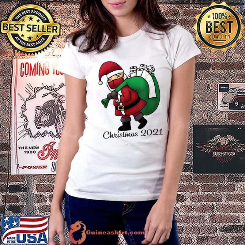 Best Santa with Face Mask and Toilet Paper Funny Christmas 2021 T-Shirt Ladiestee
