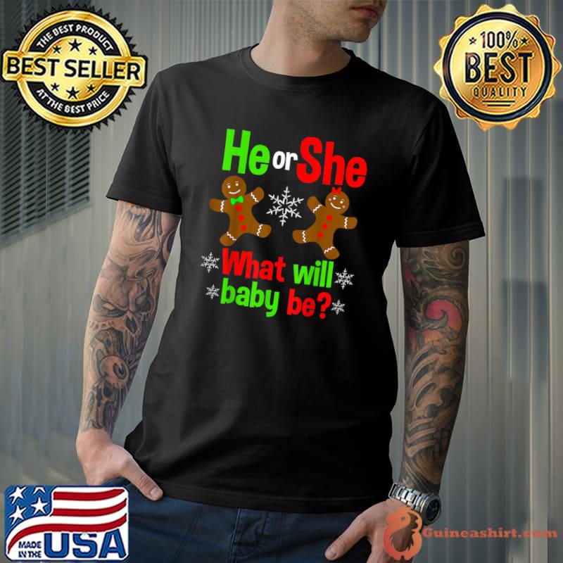 Christmas Gender Reveal Gingerbread Cookie He or She Baby T-Shirt