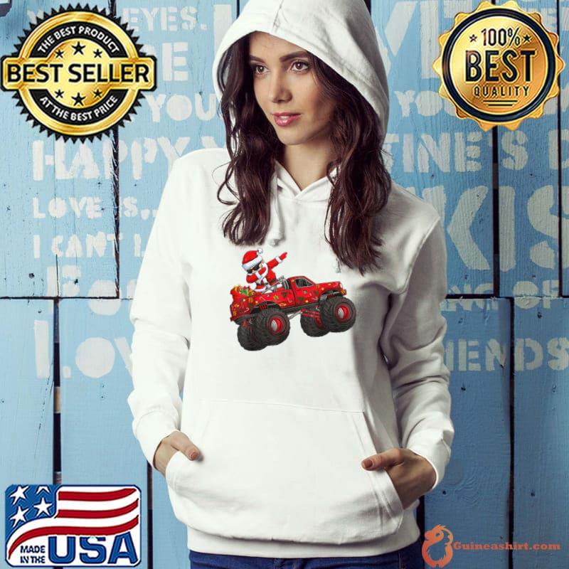 Funny Christmas Santa Claus Riding Monster Truck Boys Kids Xmas T-Shirt Hoodie