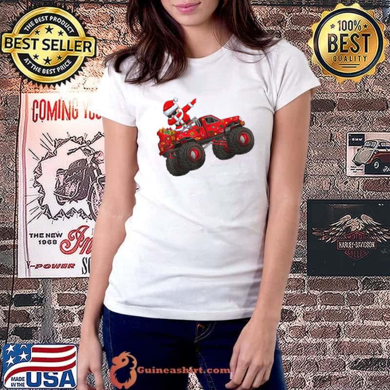 Funny Christmas Santa Claus Riding Monster Truck Boys Kids Xmas T-Shirt Ladiestee
