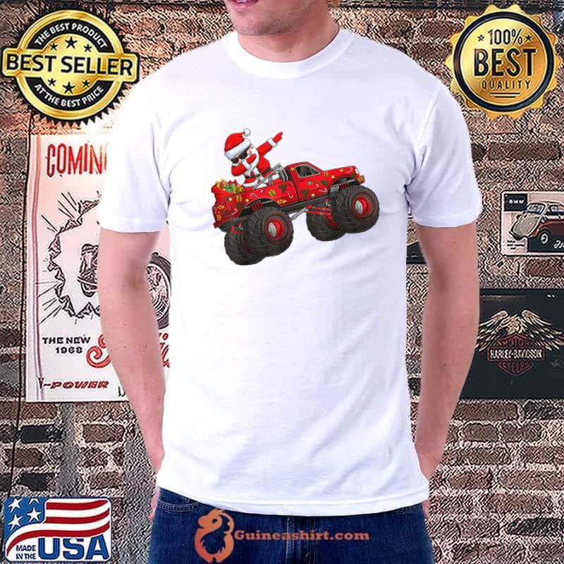 Funny Christmas Santa Claus Riding Monster Truck Boys Kids Xmas T-Shirt