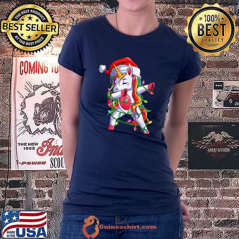 Funny Dabbing Unicorn for Kids Boys Girls Christmas Tree Lights T Shirt