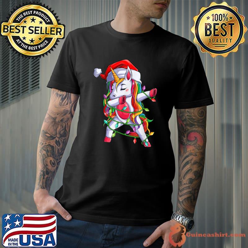 Funny Dabbing Unicorn for Kids Boys Girls Christmas Tree Lights T Shirt Unisex