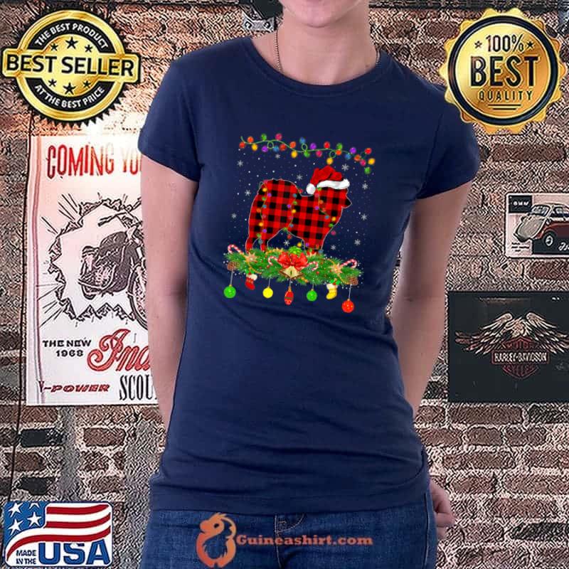 Funny Matching Buffalo Plaid American Eskimo Dog Christmas Pajama T Shirt