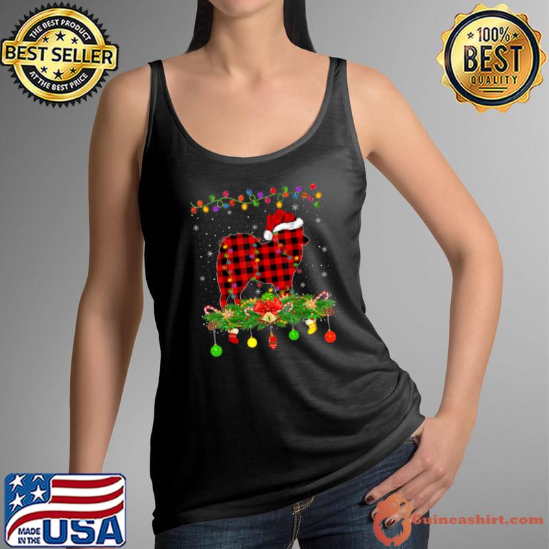 Funny Matching Buffalo Plaid American Eskimo Dog Christmas Pajama T Shirt Tank Top