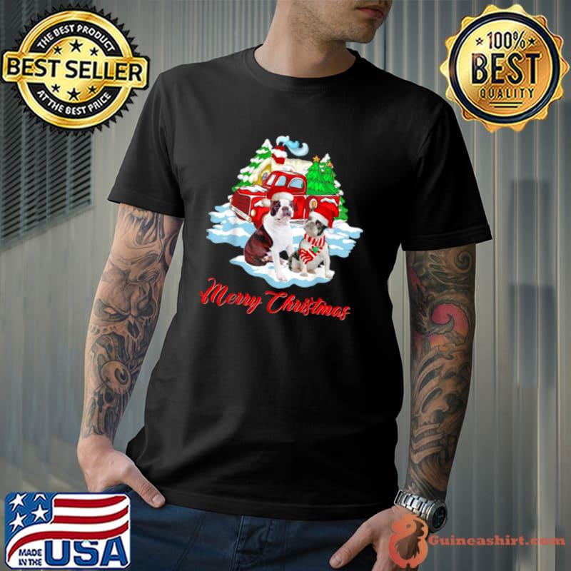 Funny Merry Christmas Santa Boston Terrier Dog Christmas Shirt Unisex