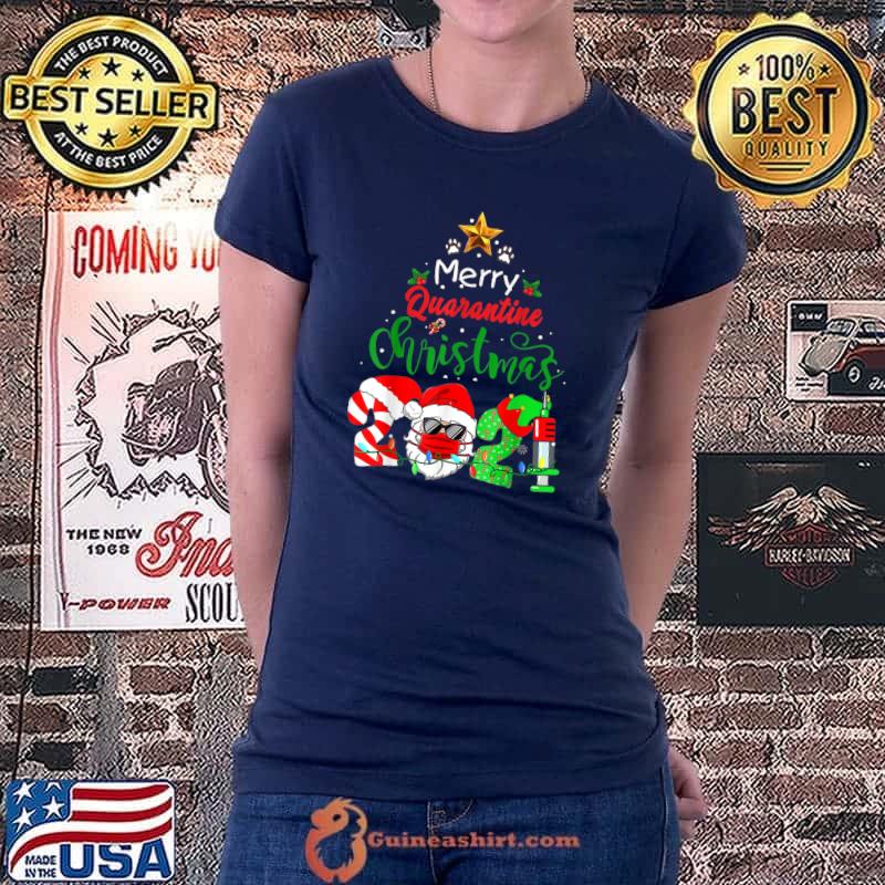Funny Merry Quarantine Christmas 2021 Pajamas Matching Xmas Family T-Shirt Ladiestee