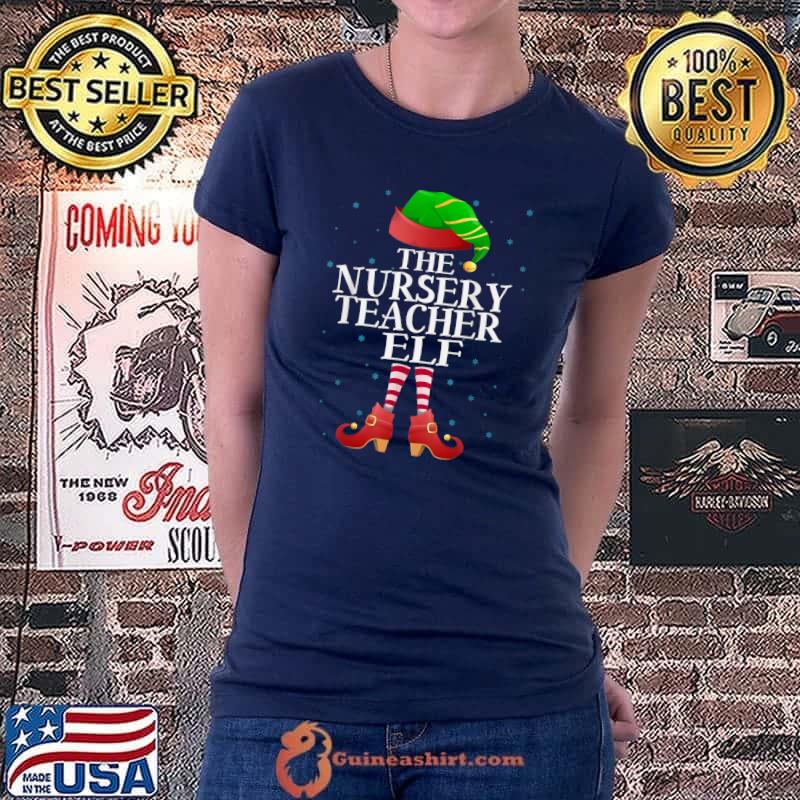 Funny Nursery Teacher Elf Funny Matching Pajama Group Christmas T-Shirt Ladiestee