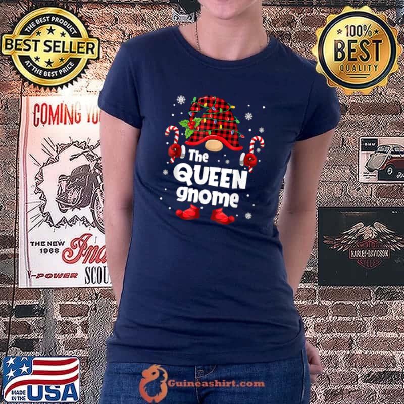 Funny Queen Gnome Buffalo Plaid Christmas Tree Family Xmas T Shirt