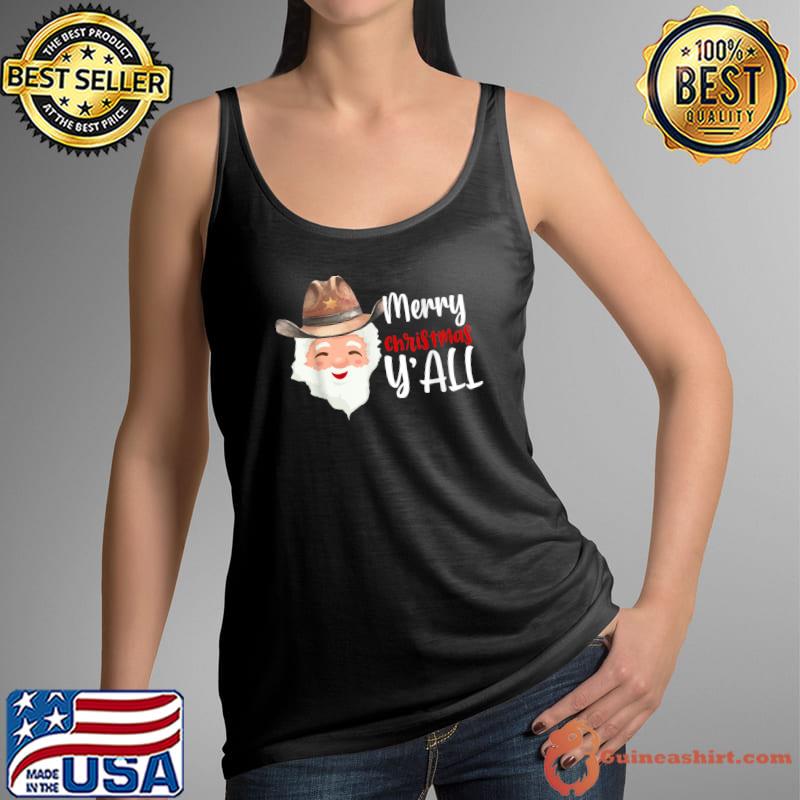 Funny Santa Claus Merry Christmas Y'all Western Country Cowboy T-Shirt Tank Top
