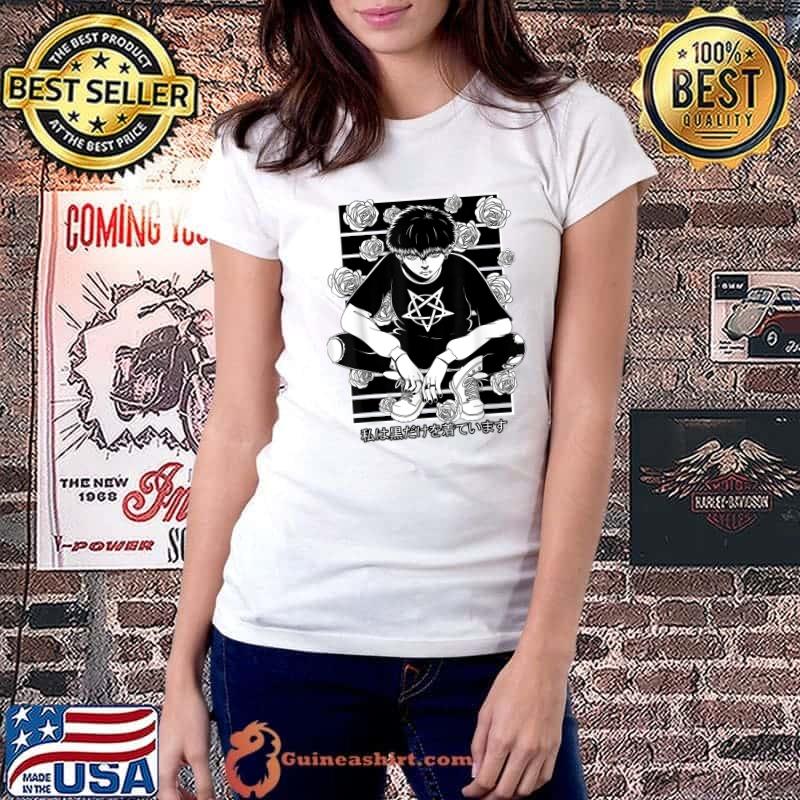 Goth Anime Boy Gothic Japanese Aesthetic Vaporware T-Shirt Ladiestee