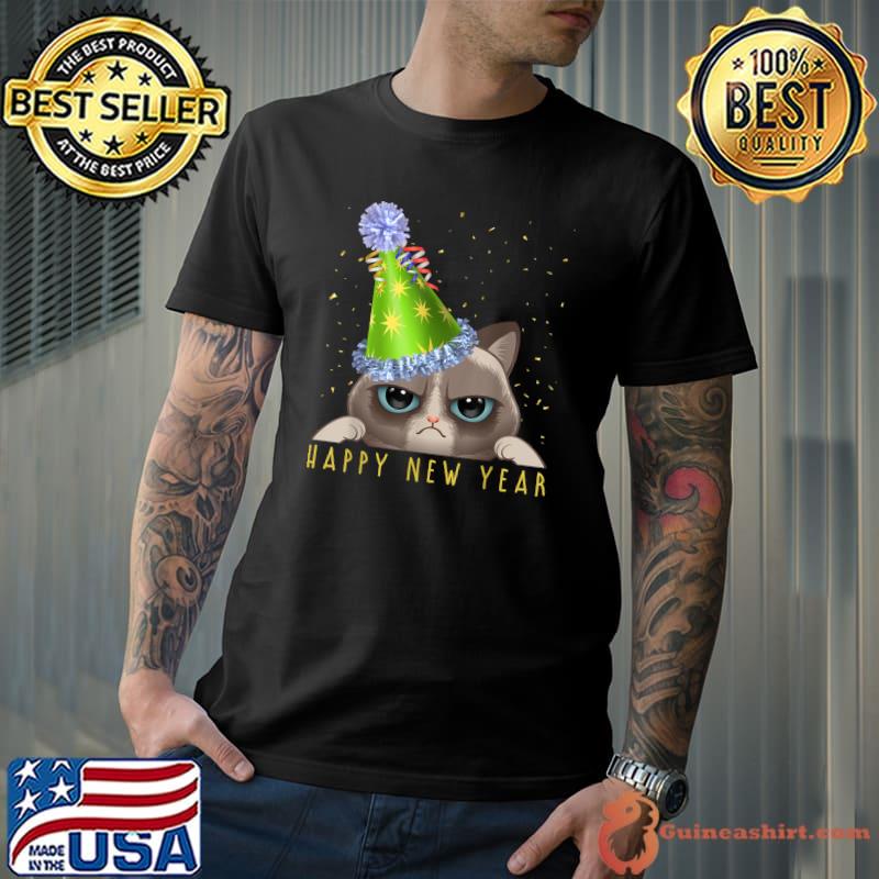 Happy New Year 2022 Funny New Year's Eve Cat Party Hat NYE T-Shirt