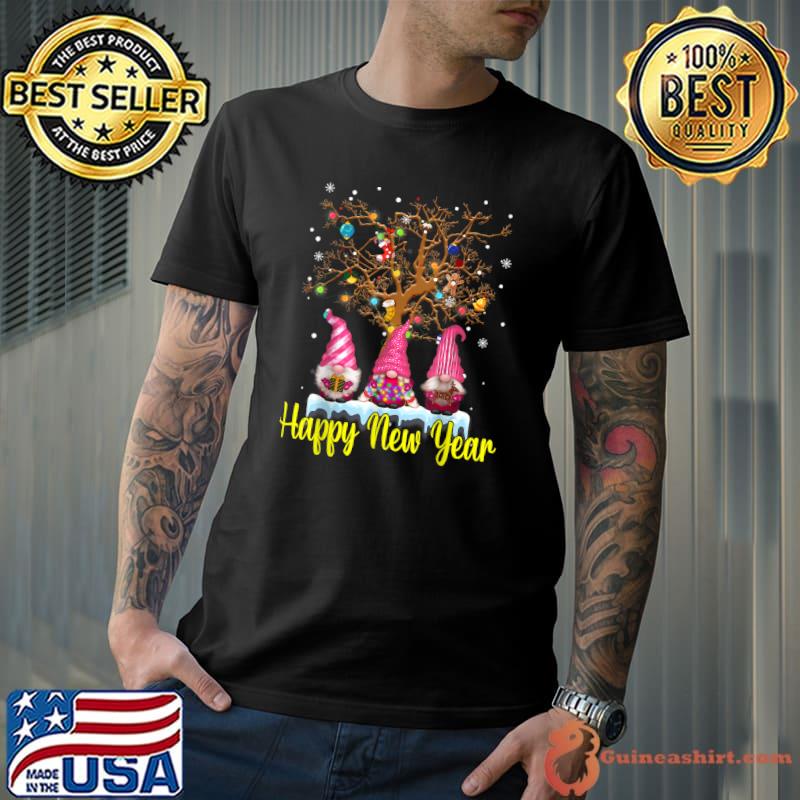 Happy New Year 2022 Pink Gnomes Xmas Family Fireworks T-Shirt