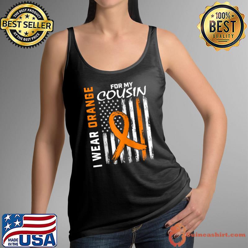 I Wear Orange Ribbon Cousin Leukemia Awareness Flag Graphic T- Tank Top