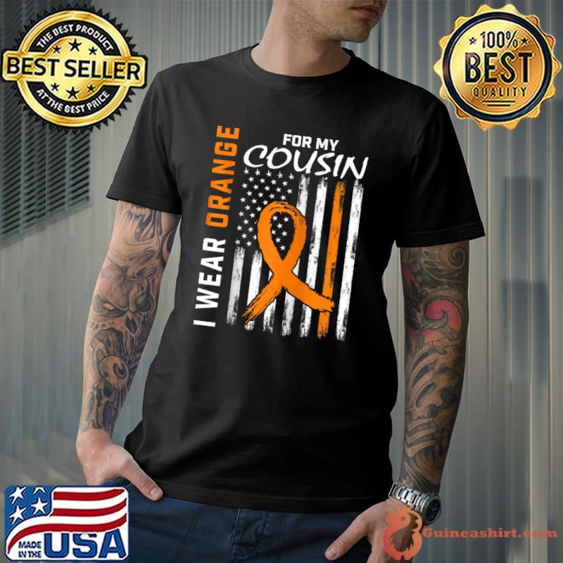 I Wear Orange Ribbon Cousin Leukemia Awareness Flag Graphic T- Unisex
