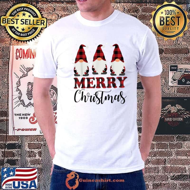 Merry Christmas Gnome Buffalo Plaid Red Family Christmas T-Shirt