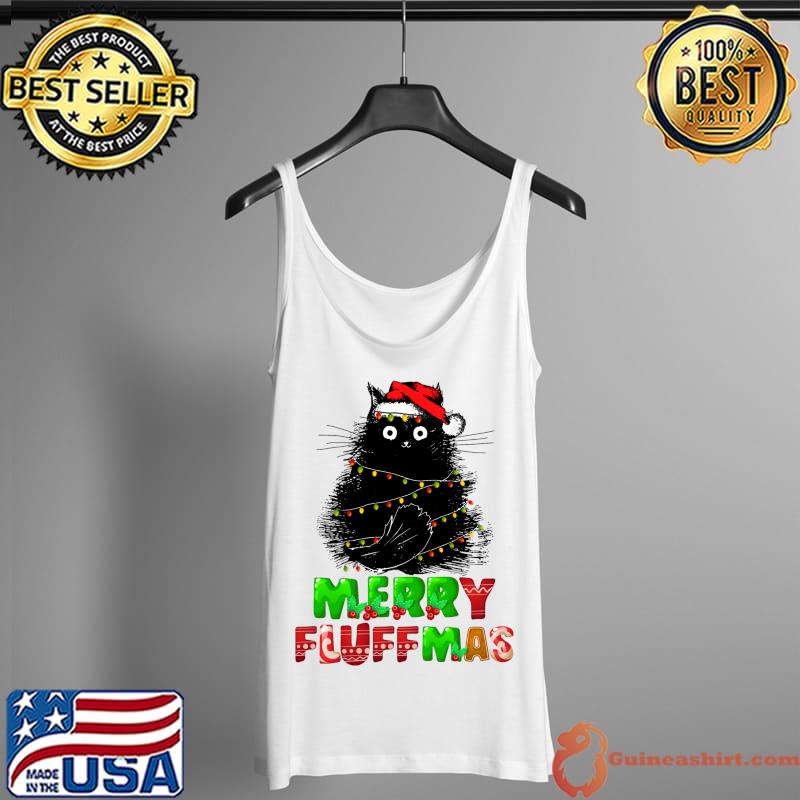 Merry Fluffmas Catmas Christmas Cat Lover Santa Xmas Lights T- Tank Top