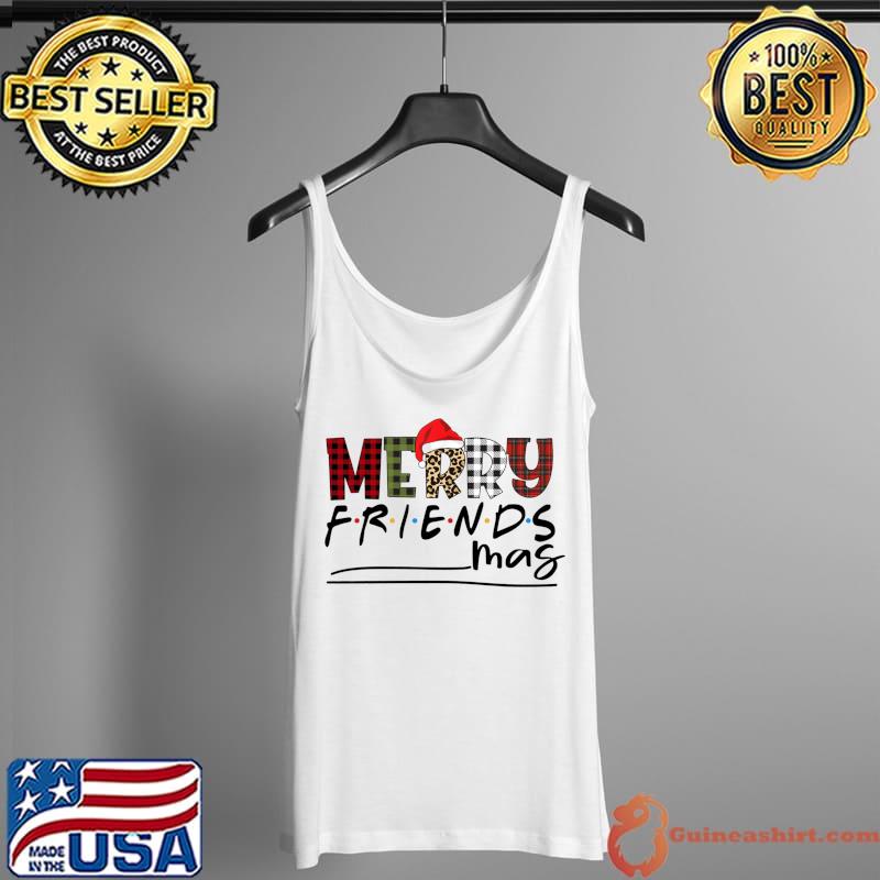 Merry Friendsmas Christmas Buffalo Plaid Santa Hat Xmas T- Tank Top