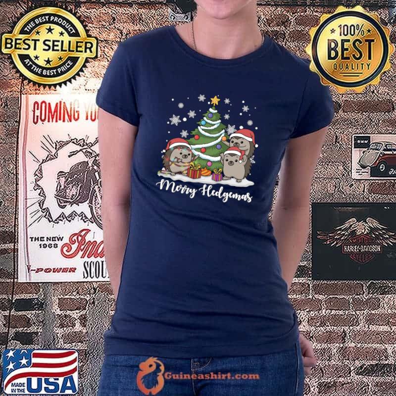 Merry Hedgemas Funny Three Santa Hedgehog Christmas Sweater T- Ladiestee