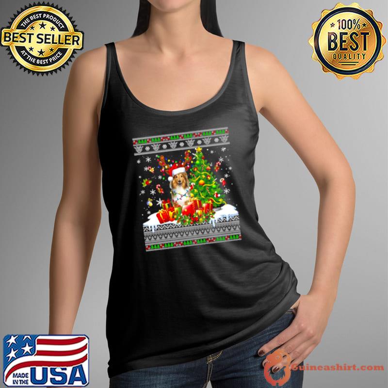 Nice Christmas Lights Sheltie Dog Funny Xmas Ugly Sweater Shirt Tank Top