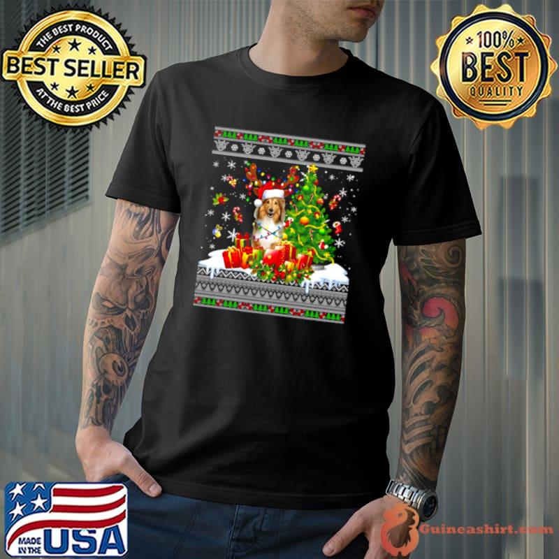 Nice Christmas Lights Sheltie Dog Funny Xmas Ugly Sweater Shirt Unisex
