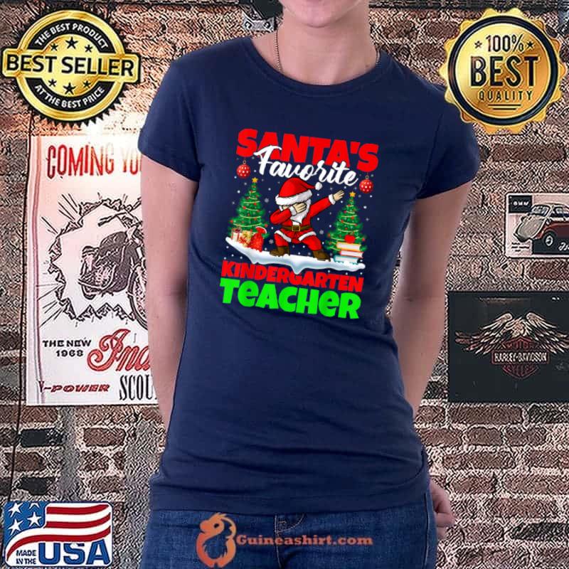 Nice Dabbing Santa’s Favorite Kindergarten Teacher Christmas T Shirt